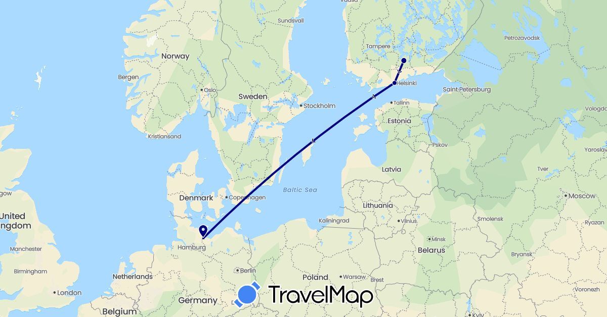 TravelMap itinerary: driving in Germany, Finland (Europe)